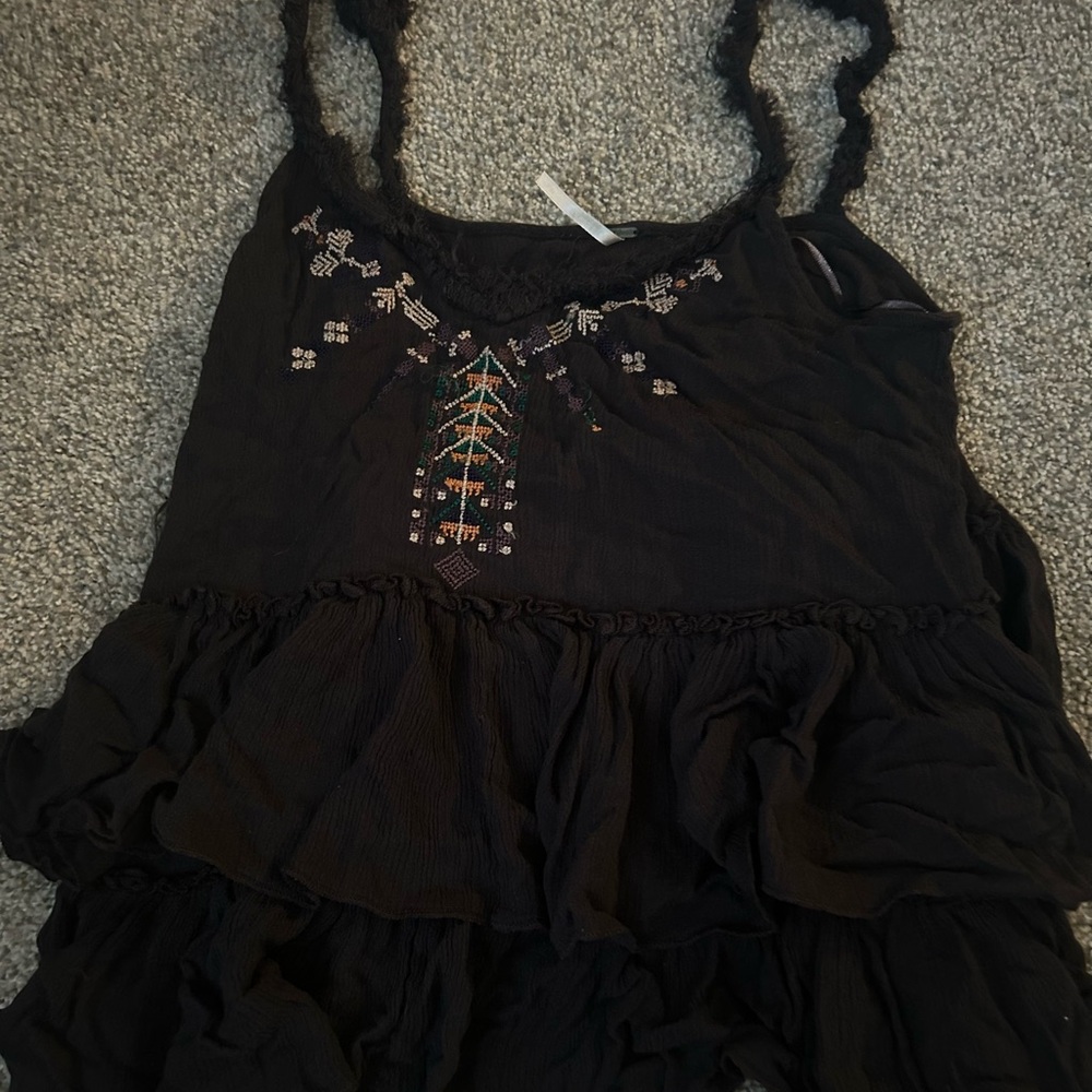 Free People Black Embroidered Tank Top